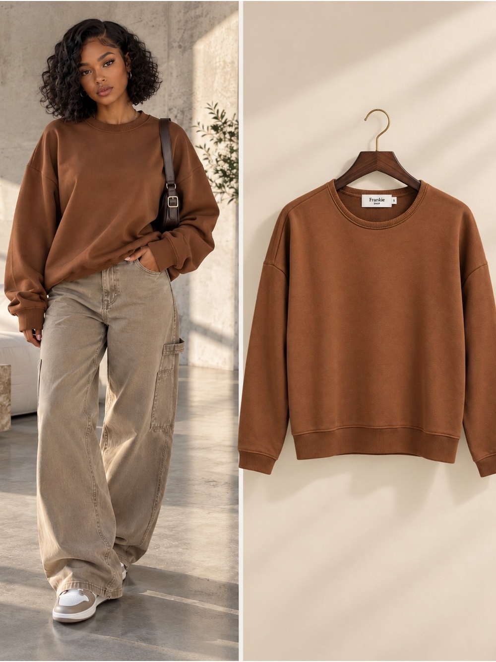 The Frankie Shop Vanessa Oversized Cotton Sweatshirt Brown Loopback Terry S